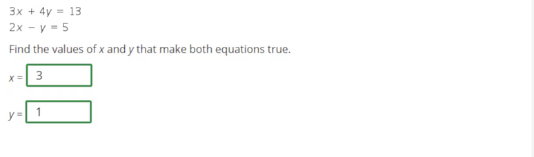 Questão de Matemática para o 8º ano, de nível alto: Encontre os valores de x e y para que a sentença seja verdadeira. As respostas são 3 e 1 