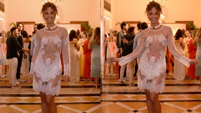 A atriz Camila Pitanga com look transparente