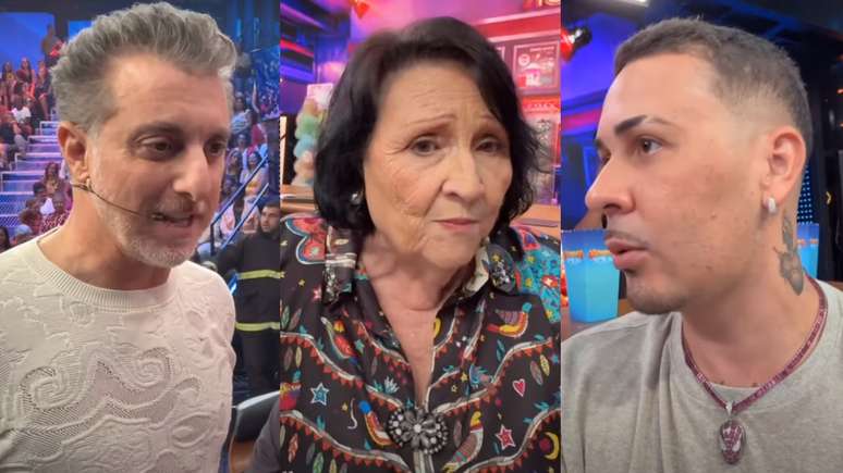 Carlinhos Maia, Déa Lúcia e Carlinhos Maia nos bastidores do Domingão