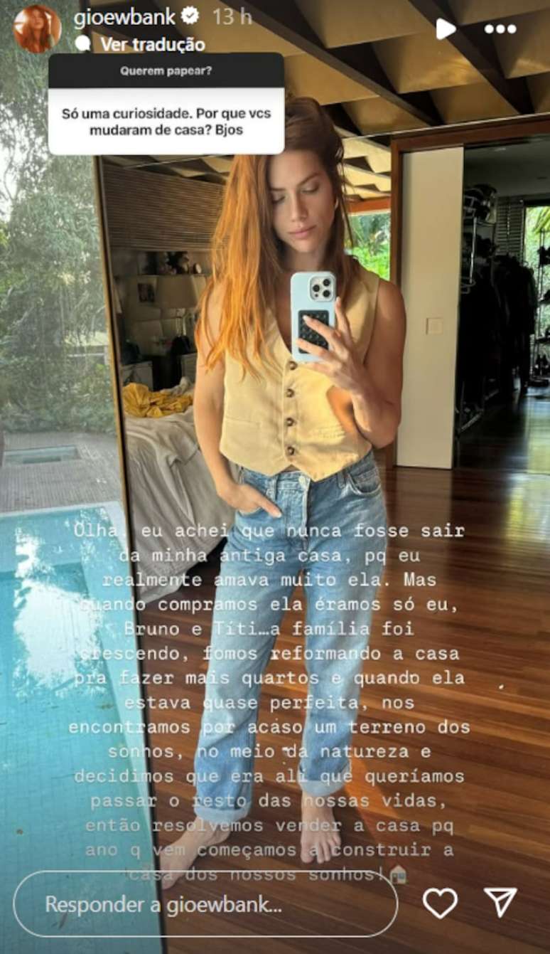 Giovanna Ewbank explica motivo de vender mans&atilde;o de R$ 25 milh&otilde;es.