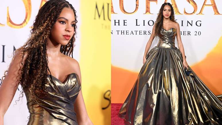 Blue Ivy com vestido dourado