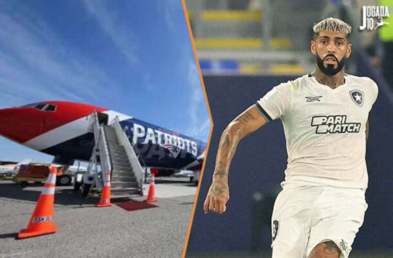 Fotos: Reprodu&ccedil;&atilde;o Site/New England Patriots e Vitor Silva/Botafogo - Legenda: Jogadores do Botafogo detonam avi&atilde;o em viagem ao Qatar