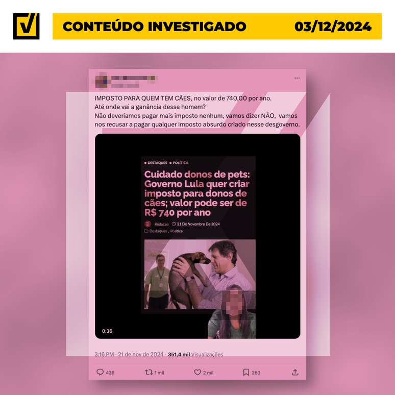 Post mente ao afirmar que governo vai cobrar imposto de donos de pets