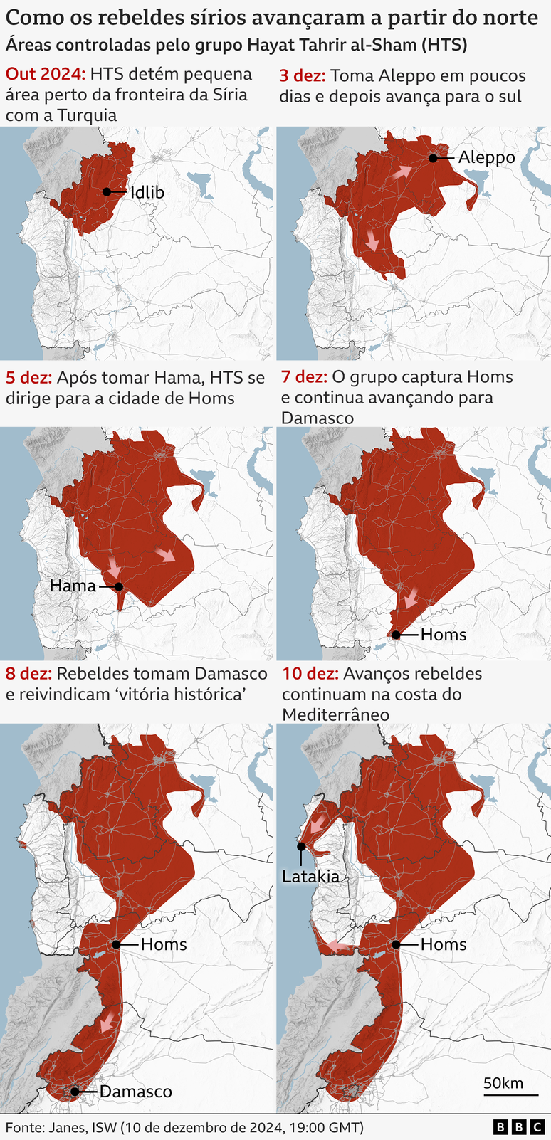 Mapa mostra avanço dos rebeldes sírios a partir do norte do país