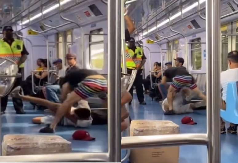 Vídeo flagra seguranças da CPTM assistindo e filmando briga entre passageiros sem intervir.