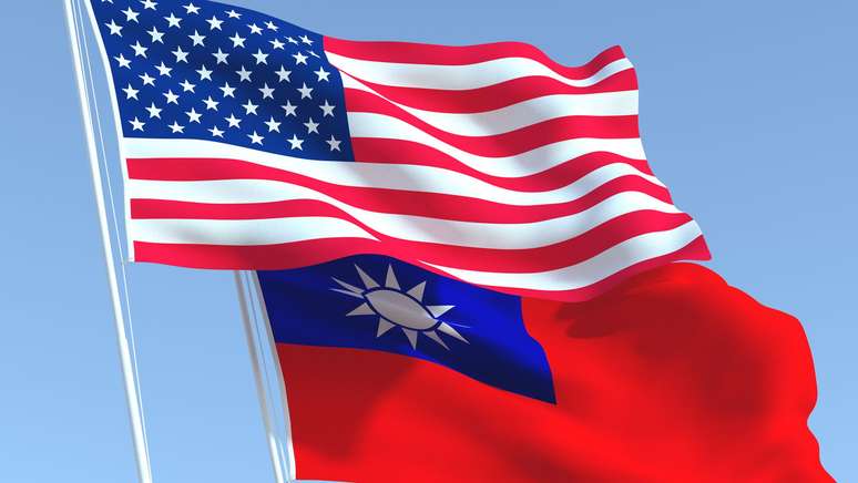 Bandeiras dos Estados Unidos e Taiwan