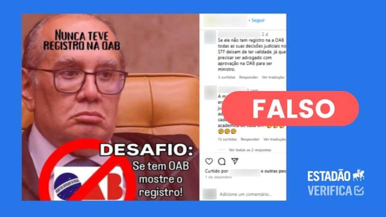 Currículo profissional de Gilmar Mendes volta a ser alvo de desinformação nas redes sociais