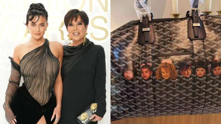 Kylie e Kris e a bolsa com os rostos da família