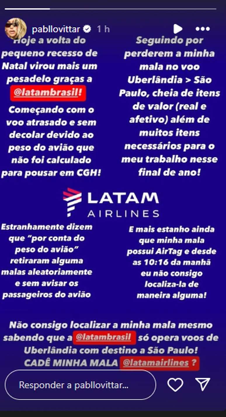 Pabllo Vittar detonou companhia aérea ao ter mala extraviada 