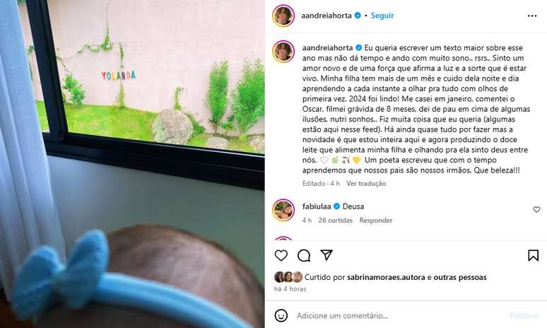 Publicação de Andréia Horta no Instagram -