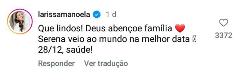 Larissa Manoela comentando na publicação de Jade Magalhães -