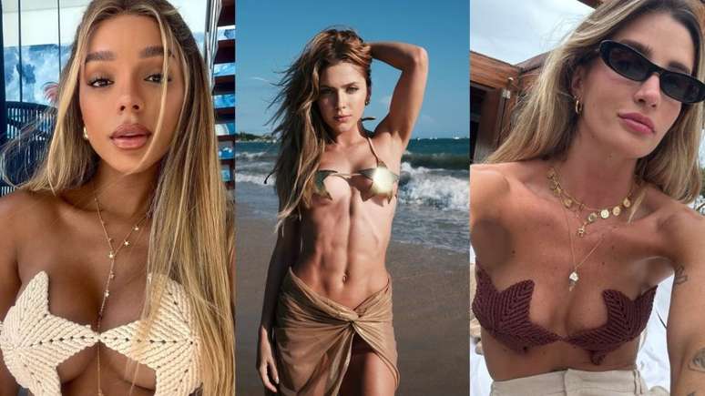 Brunna Gonçalves; Jade Picon; Aline Gotschalg posando com seus biquínis de estrelas