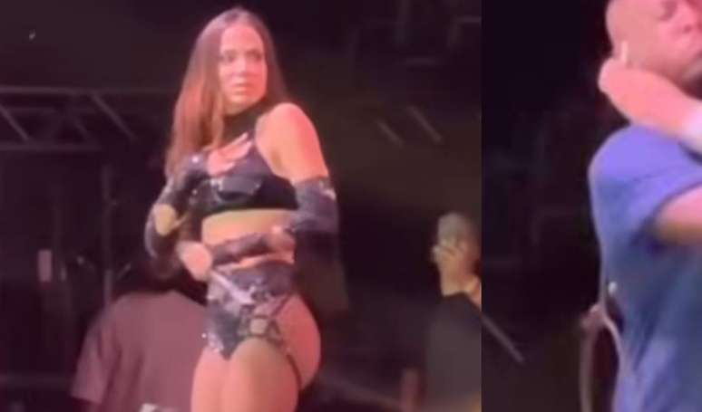 Nem fofa, nem paciente! Anitta d&aacute; bronca em f&atilde; que invadiu palco durante show de R&eacute;veillon e divide opini&otilde;es na web: 'Desrespeito'.