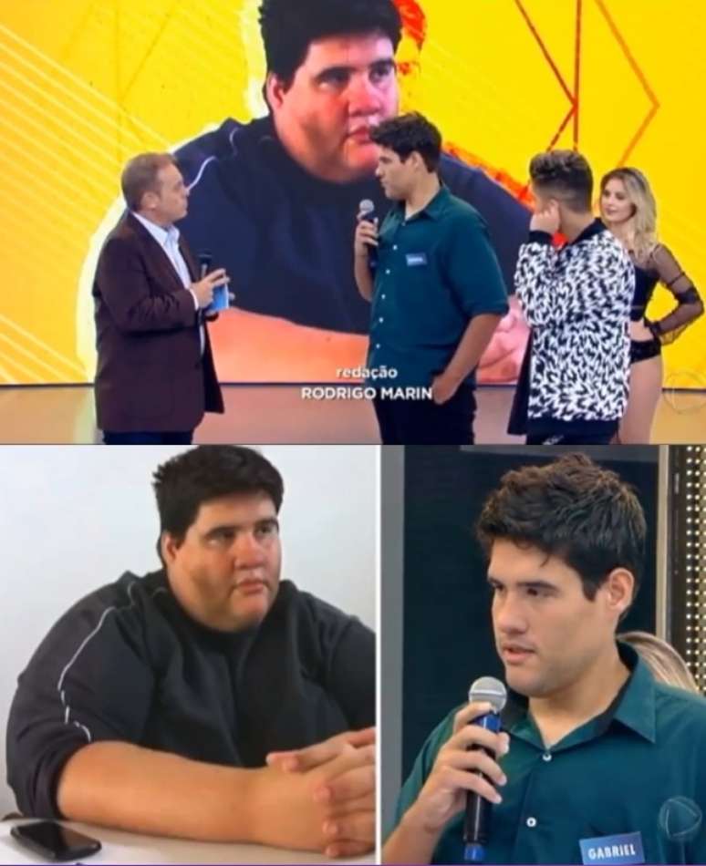 Gabriel Freitas sendo entrevistado por Gugu em 2017, quando ele foi de 320 kg para 193 kg