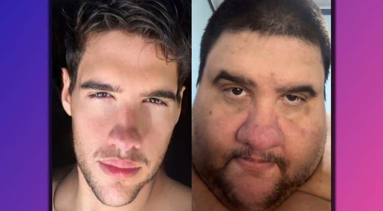 Gabriel Freitas antes de sofrer de obesidade mórbida e em um dos últimos vídeos postados na internet