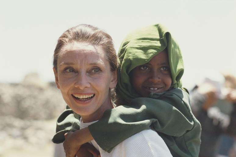 Hepburn na Etiópia em seu papel como embaixadora da boa vontade da Unicef