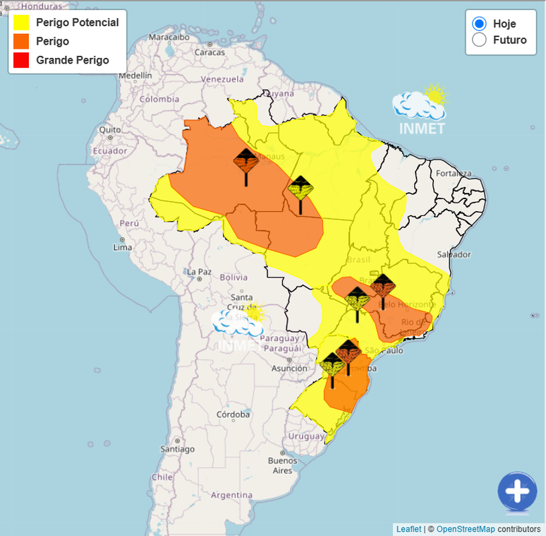 Inmet emitiu alertas amarelo e laranja, para chuvas intensas e tempestades no Brasil