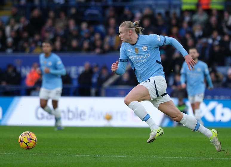 Erling Haaland (Manchester City) durante jogo contra o Leicester, no dia 29.12.2024 