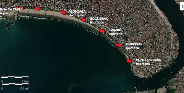 Praias de Santos são consideradas impróprias