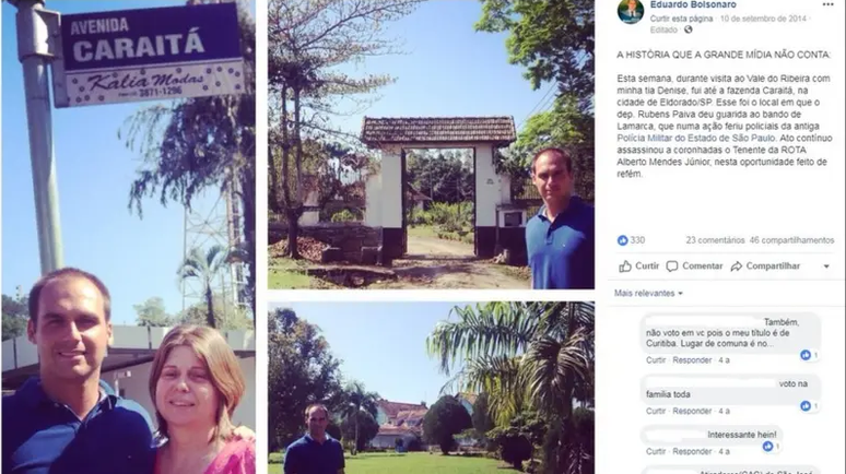 Eduardo Bolsonaro também fez post associando Lamarca à família Paiva