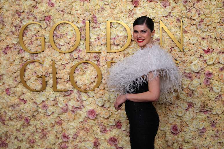 Alexandra Daddario with her lush feathers 