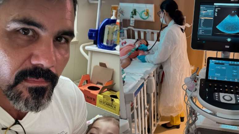 No hospital, Juliano Cazarré surge com a filha nos braços