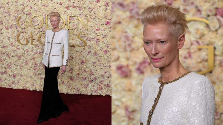 Tilda Swinton ousando com combinação requintada 