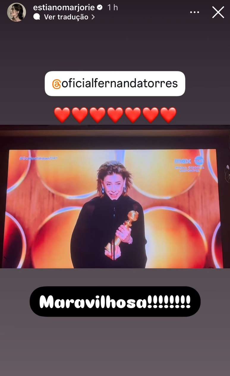 Marjorie Estiano, que fez pequena participação no filme, exaltou Fernanda Torres