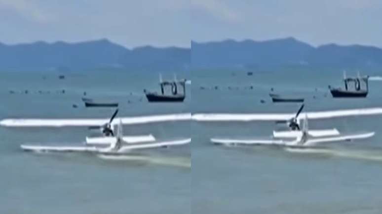 Avião dando voo rasante em Bombinhas, Santa Catarina