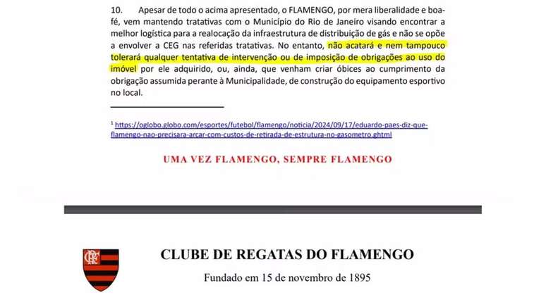 Ofício enviado pelo Flamengo à Agenersa. —