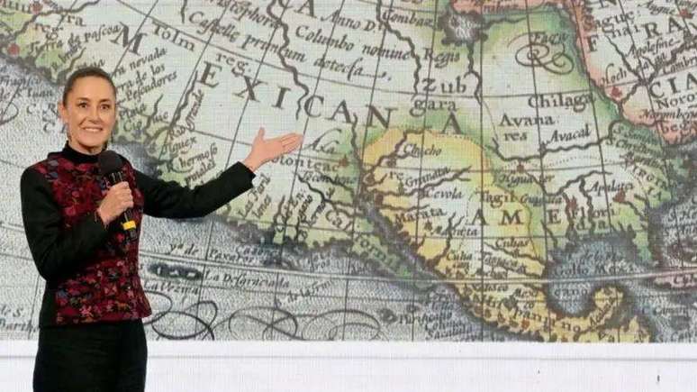 Claudia Sheinbaum rebateu Trump mostrando um mapa-múndi de 1607