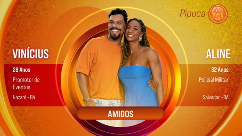 BBB 25: Os amigos Vinícius e Aline.