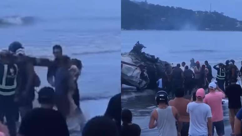 Criança é resgatada com vida de avião que explodiu em praia de Ubatuba