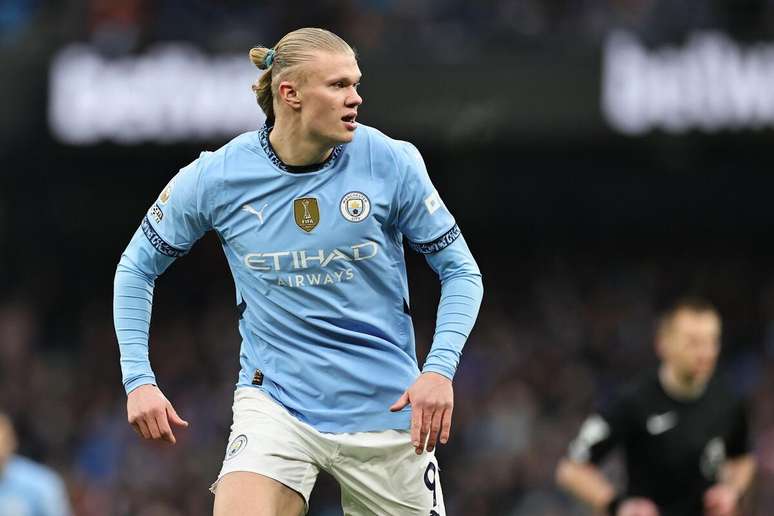 Erling Haaland (Manchester City) durante jogo contra o West Ham, no dia 04.01.2025 