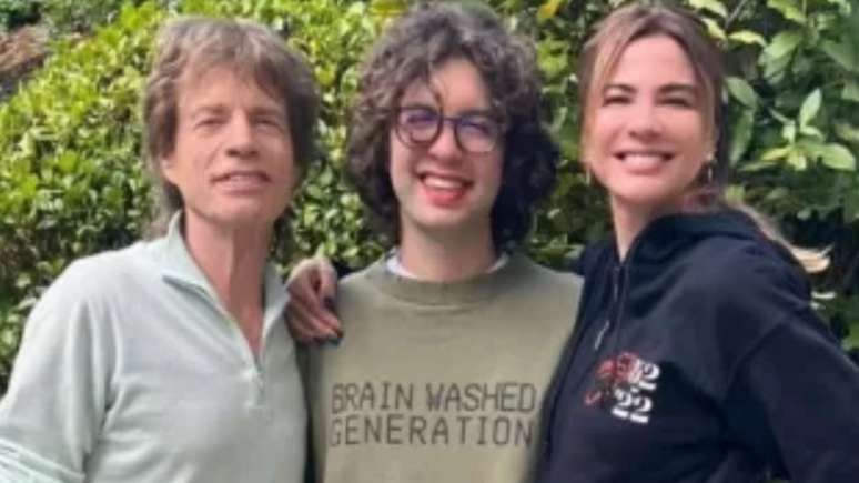 Mick Jagger e Luciana Gimenez com o filho, Lucas