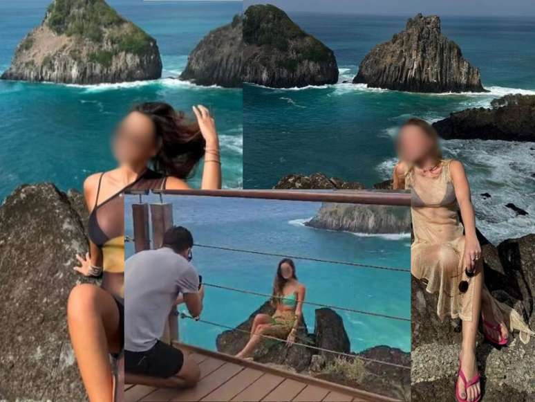 Os turistas ultrapassaram a barreira para tirar fotosbonus deposito pixbetuma pedra, no Mirante Dois Irmãos