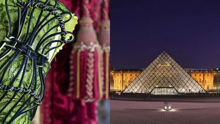 Peças da exposição e o famoso Museu do Louvre