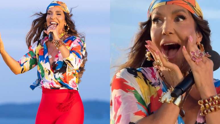 Energia de Gostosa! Ivete Sangalo brilha com look tropicalblaze para celularclipe no Farol da Barra