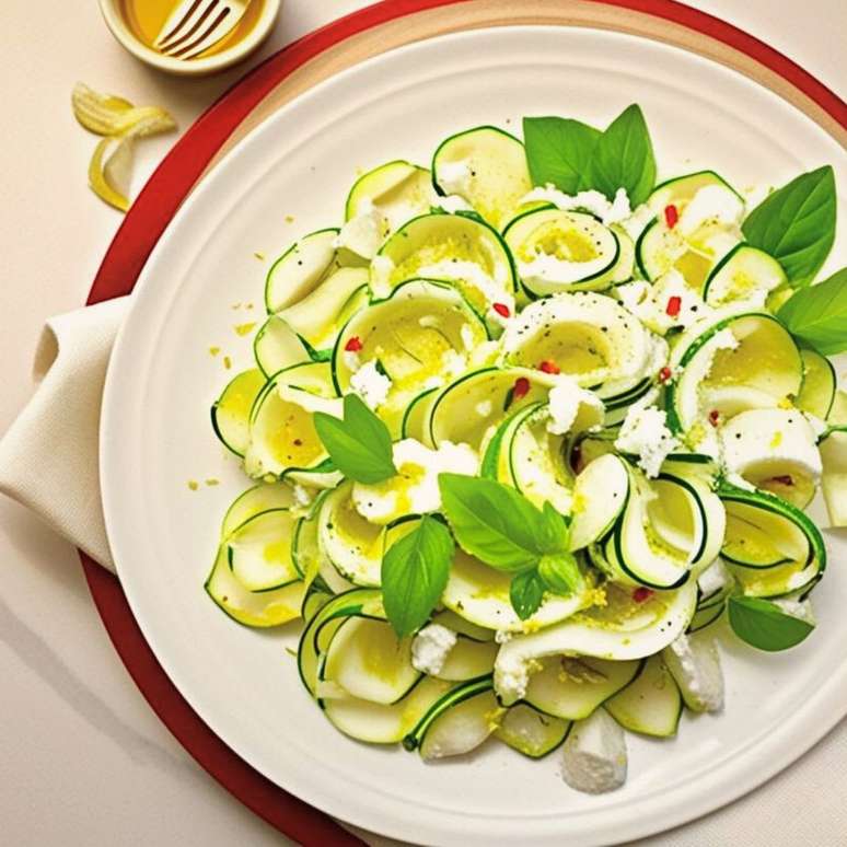 SALADA DE ABOBRINHA COM QUEIJO BRANCO E MANJERICÃO