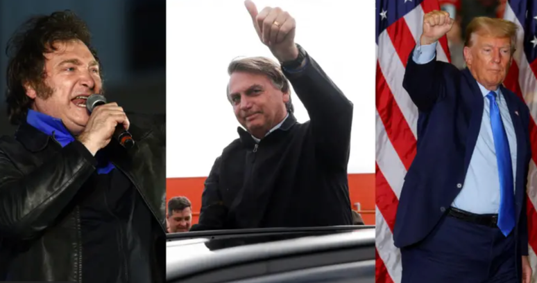 Javier Milei, Jair Bolsonaro e Donald Trump são três dos principais líderes de direita da atualidade