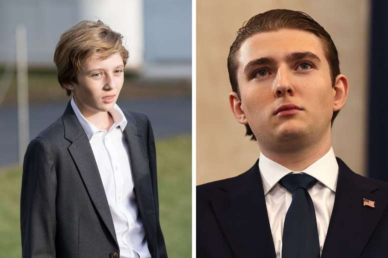 Barron Trump em 2017 e em 2025