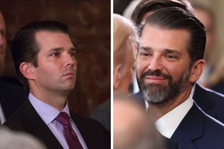 Donald Trump Jr. em 2017 e em 2025