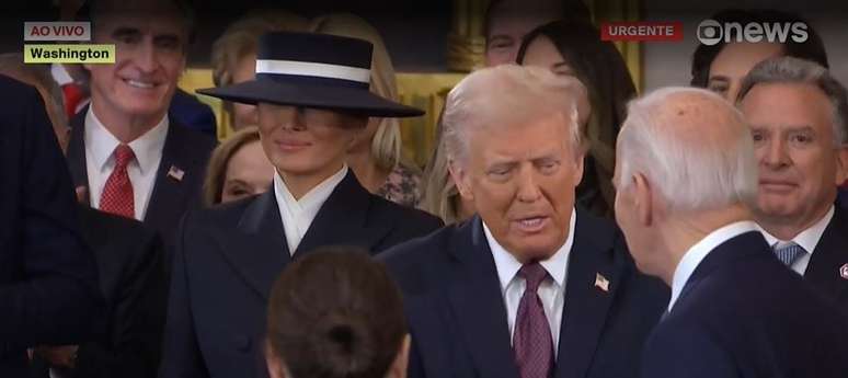 O presidente eleito Donald Trump é apresentado na cerimônia de posse