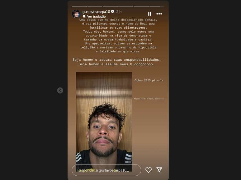 Post de Gustavo Scarpa nas redes sociais após ganho de causa parcial a Mayke em processo contra Willian Bigode –