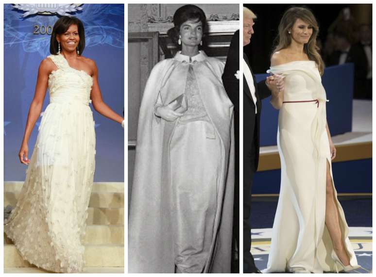 Michelle Obama em 2009, Jackie Kennedy em 1961 e Melania Trump em 2017 (Fotos: Reprodução)