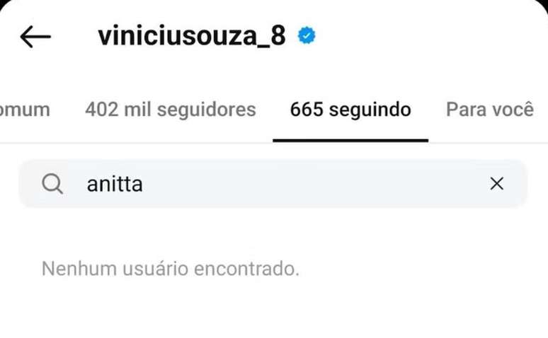 Vinícius Souza deixa de seguir a cantora em seu perfil –