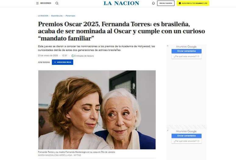 Jornal argentino conta história também de Fernanda Montenegro