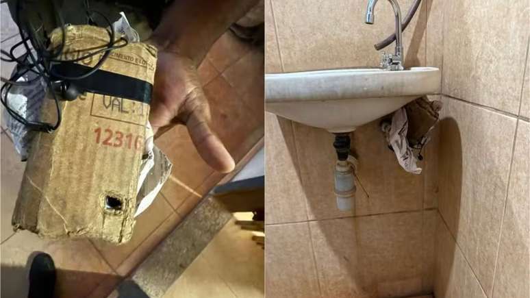 Uma funcionária descobriu um celular camuflado sob a pia do banheiro feminino, com a câmera estrategicamente voltada para o vaso sanitário