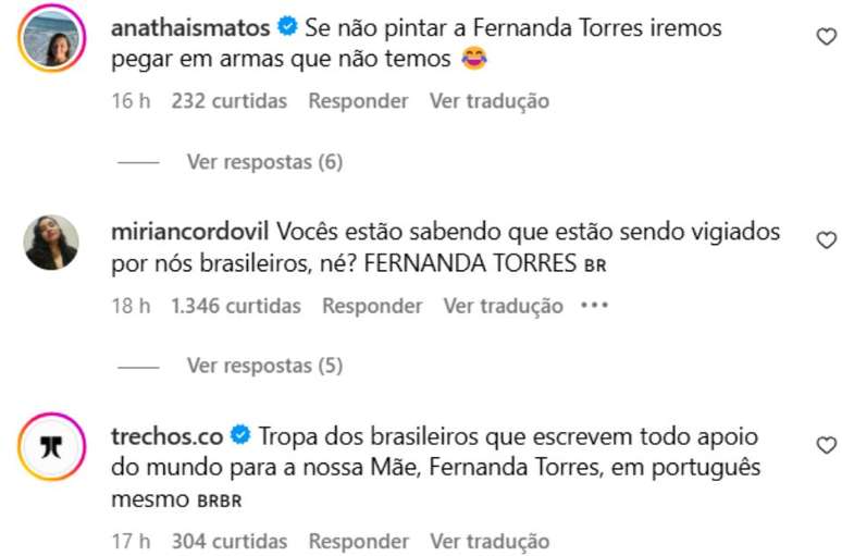 Brasileiros invadem perfil da Academia e pedem Fernanda Torres indicada ao Oscar