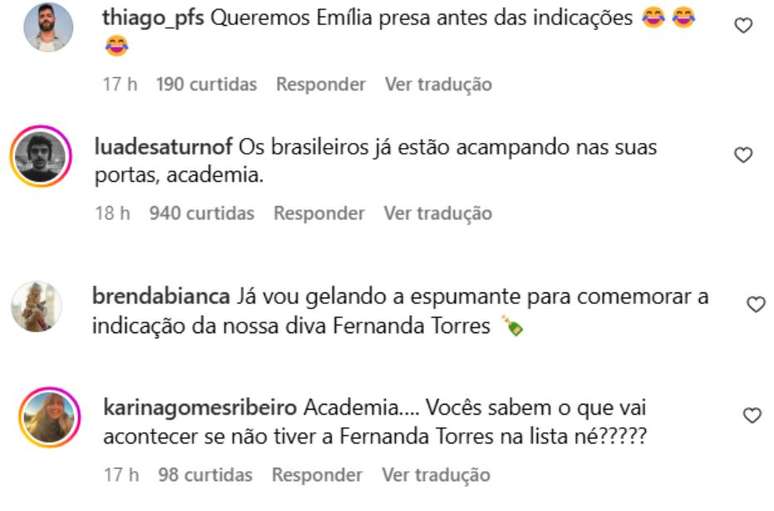 Brasileiros invadem perfil da Academia e pedem Fernanda Torres indicada ao Oscar